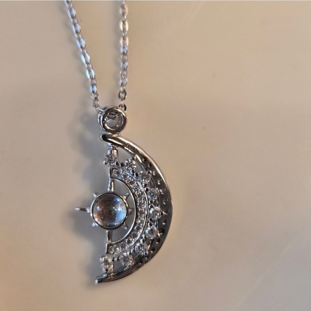 Celestial Silver Necklace with Moon and Star Pendant - Picture 3 of 9